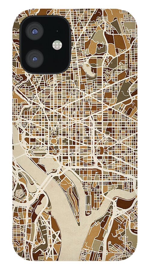 Street Map iPhone 12 Case featuring the digital art Washington DC Street Map #4 by Michael Tompsett