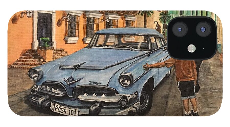 Classic Car iPhone 12 Case featuring the painting 50's Classic in Cuba by Bonnie Peacher