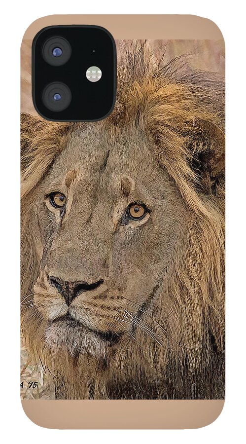 Lion iPhone 12 Case featuring the digital art African Lion #6 by Larry Linton