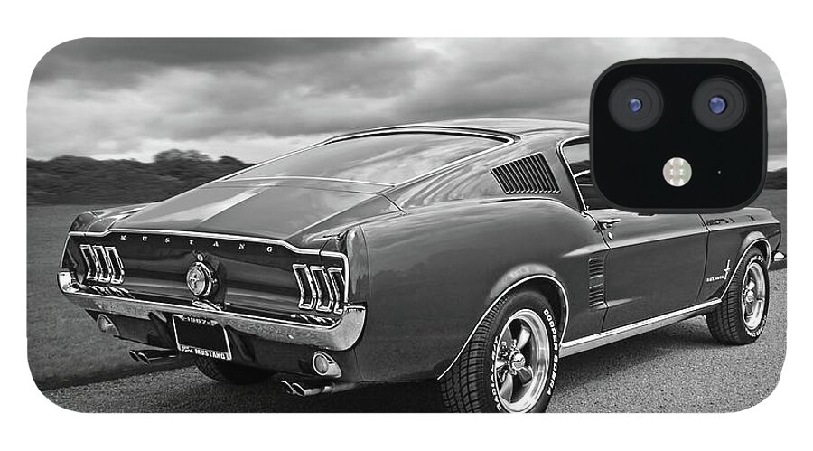 Mustang iPhone 12 Case featuring the photograph 67 Fastback Mustang in Black and White by Gill Billington