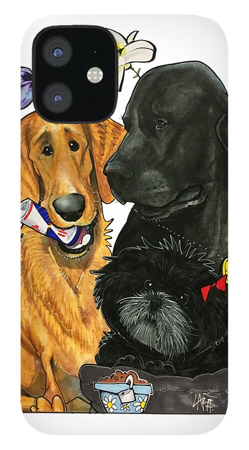 Pet Portrait iPhone 12 Case featuring the drawing 7-1396 Scallon by John LaFree
