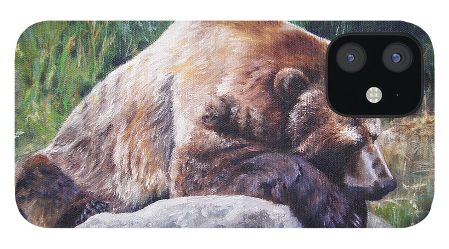 Bear iPhone 12 Case featuring the painting A Bear of a Prayer by Lori Brackett