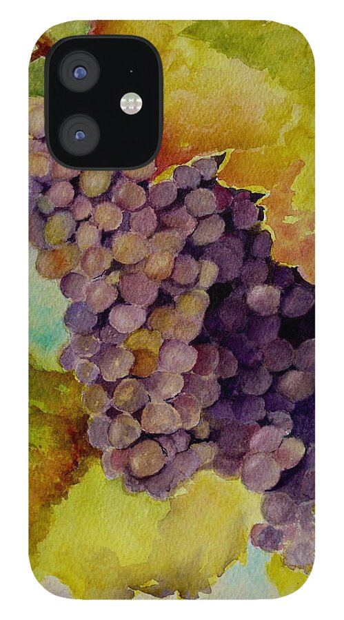 Grapes iPhone 12 Case featuring the painting A Bunch of Grapes by Karen Fleschler