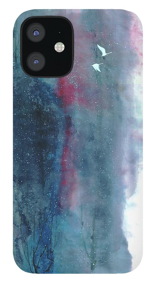 In A Snowy Day iPhone 12 Case featuring the painting A Silent Song by Mui-Joo Wee