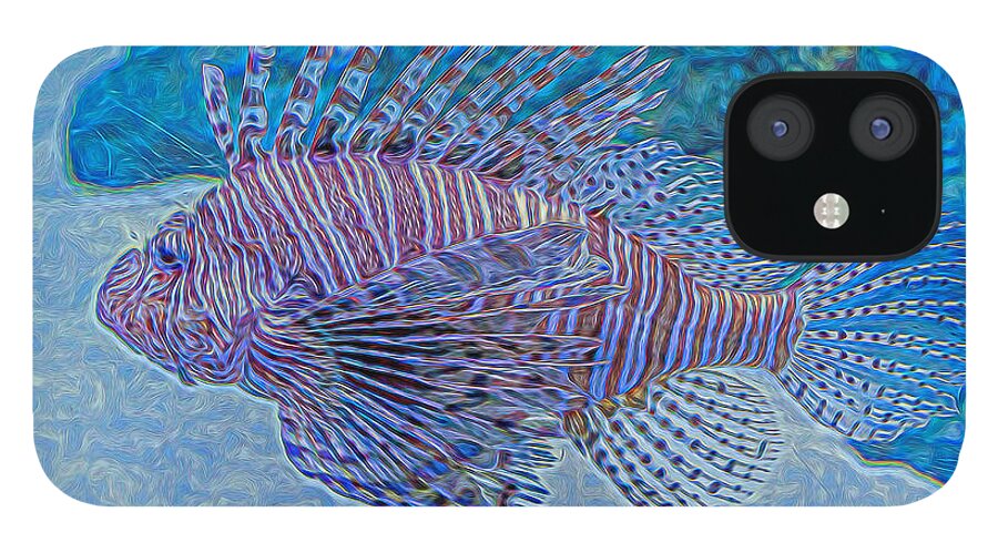 Abstract iPhone 12 Case featuring the digital art Abstract Lionfish by Ray Shiu