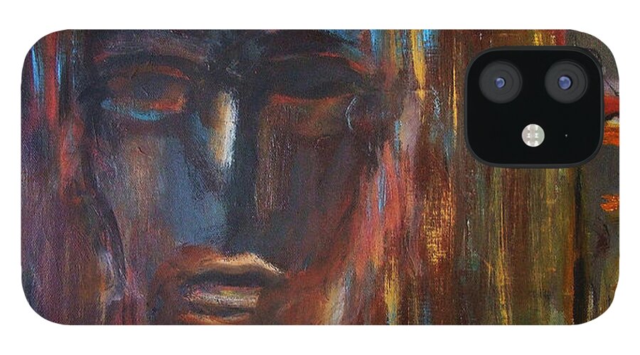 Katt Yanda Original Art Abstract Oil Painting Canvas iPhone 12 Case featuring the painting Abstract Man by Katt Yanda
