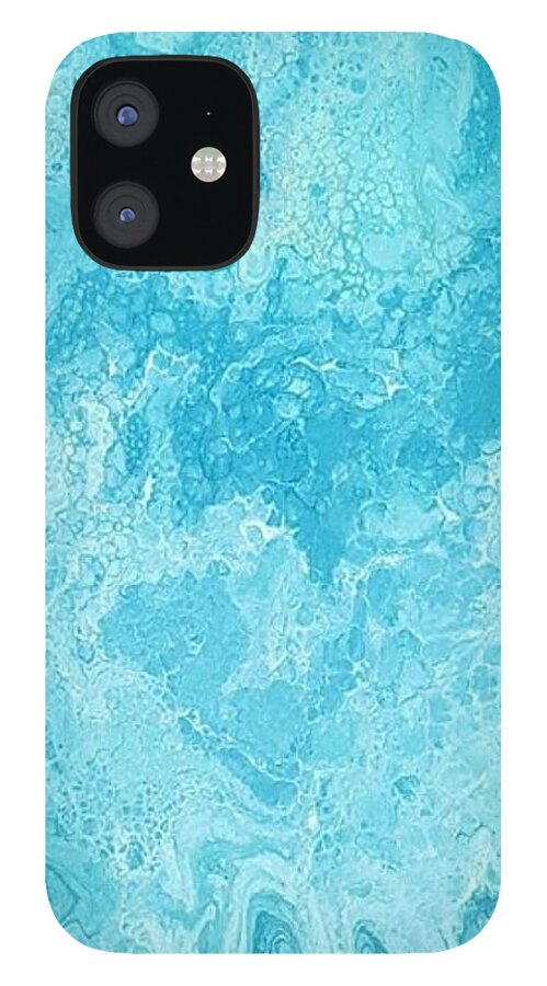 #acrylicdirtypour #abstractacrylics #abstractpainting #coolcolorart #coolart iPhone 12 Case featuring the painting Acrylic Dirty Pour with Teals aquas and gold by Cynthia Silverman
