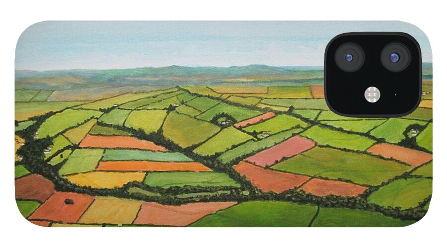 Aerial View Art iPhone 12 Case featuring the painting Aerial View Art Haverfordwest Pembrokeshire Painting by Edward McNaught-Davis