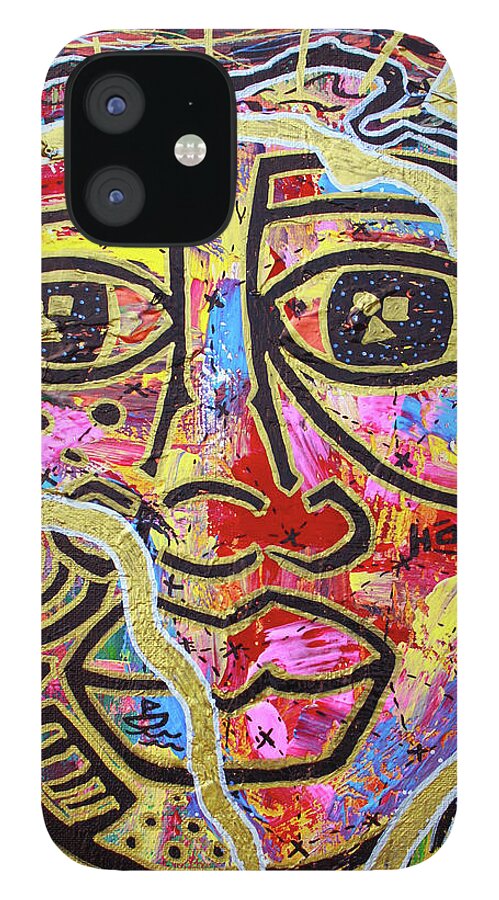 Abstract iPhone 12 Case featuring the painting Africa Center Of The World by Odalo Wasikhongo