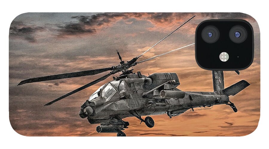 Apache Helicopter iPhone 12 Case featuring the digital art AH-64 Apache Attack Helicopter by Randy Steele