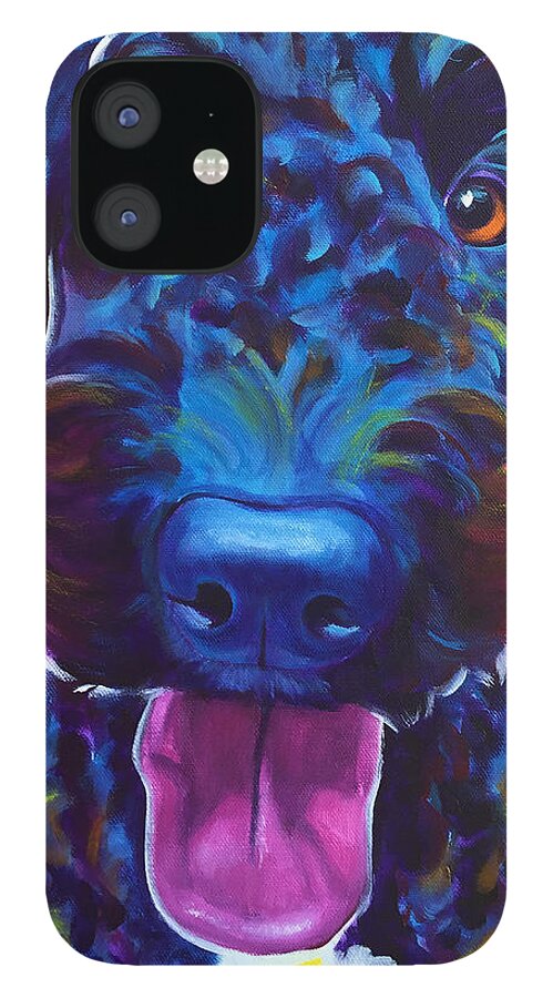 Airedoodle iPhone 12 Case featuring the painting Airedoodle - Fletcher by Dawg Painter