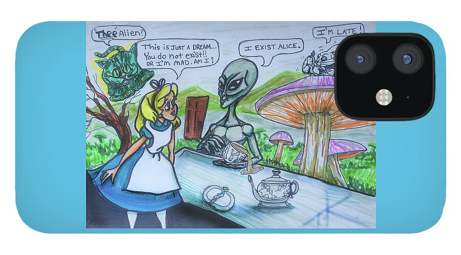 Alien In Wonderland iPhone 12 Case featuring the painting Alien in Wonderland by Similar Alien