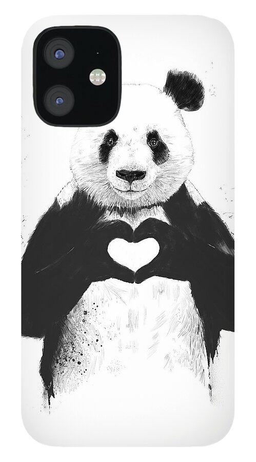 Panda iPhone 12 Case featuring the painting All you need is love by Balazs Solti