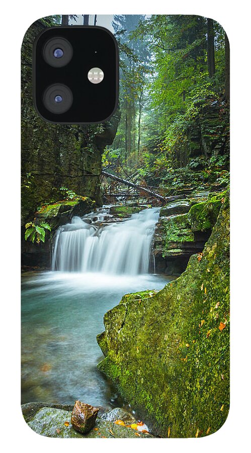 Waterfall iPhone 12 Case featuring the photograph Among the green rocks by Dmytro Korol