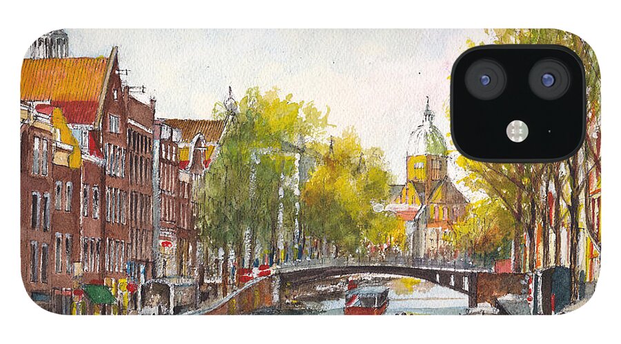 Landscape iPhone 12 Case featuring the painting Amsterdam in Spring by Dai Wynn