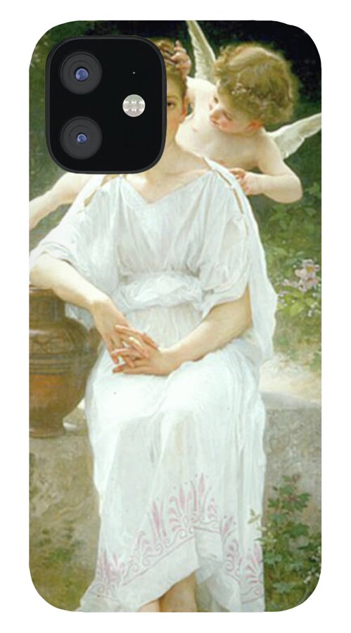 Angel iPhone 12 Case featuring the mixed media Angel Whispers - Les murmures del Amour William by Adolphe Bouguereau