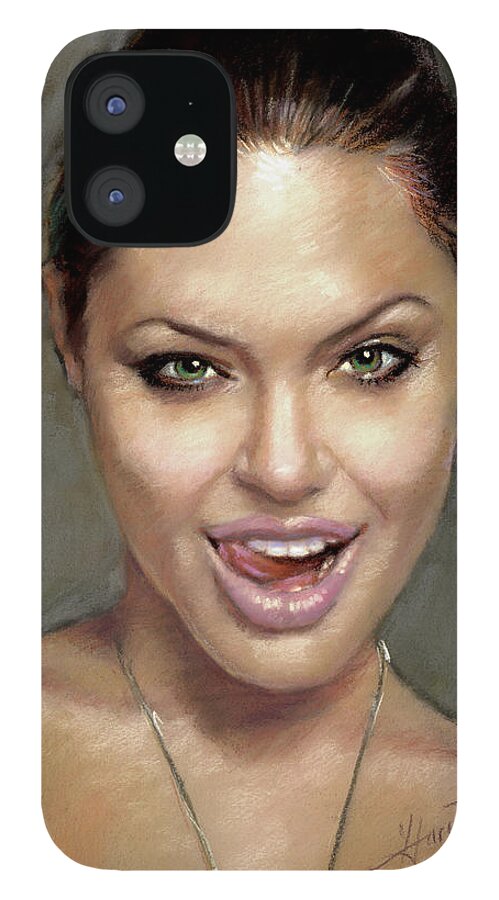 Angelina Jolie iPhone 12 Case featuring the pastel Angelina Jolie by Ylli Haruni