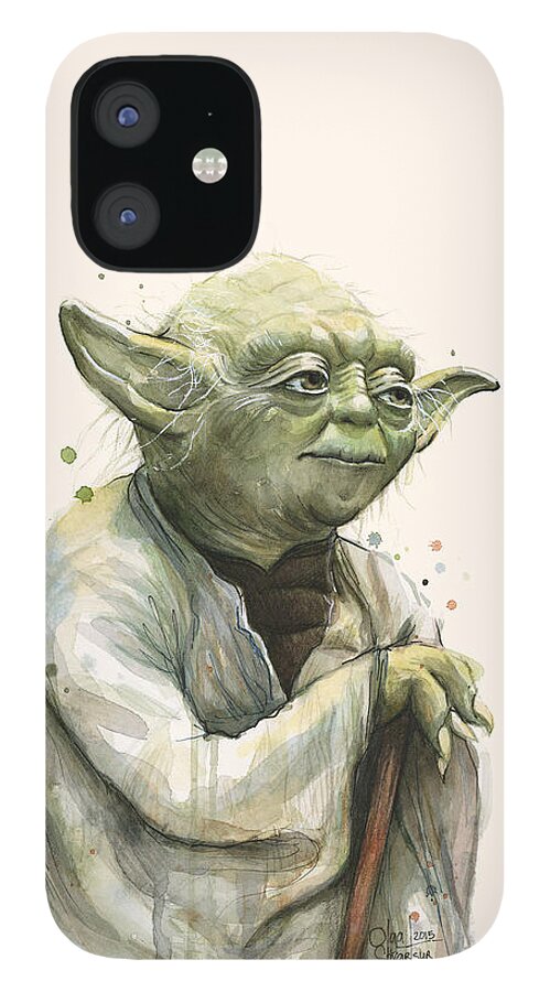 Yoda iPhone 12 Case featuring the painting Yoda Portrait by Olga Shvartsur