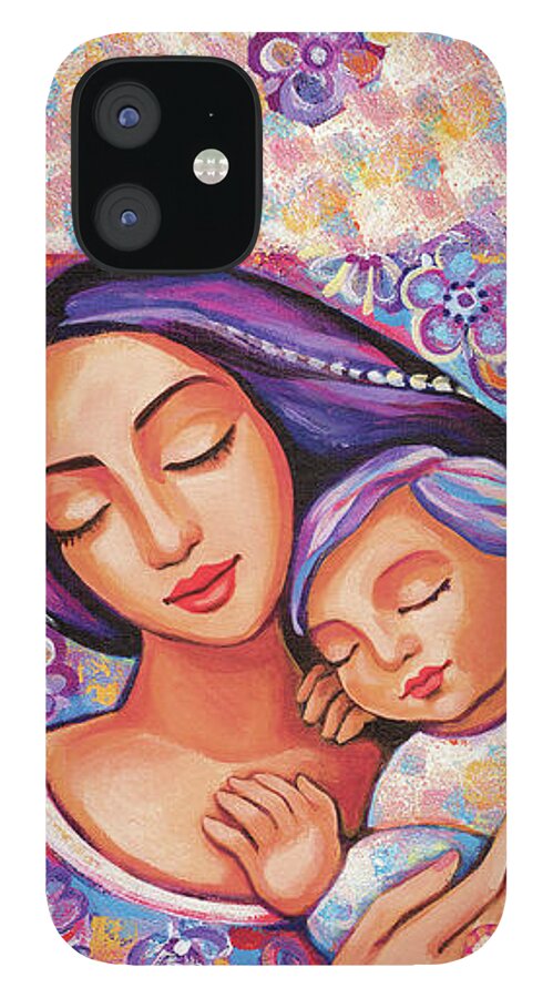 Mother And Child iPhone 12 Case featuring the painting Dreaming Together by Eva Campbell