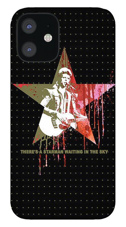 Jimi iPhone 12 Case featuring the mixed media DAVID BOWIE - STARMAN #black by Art Popop