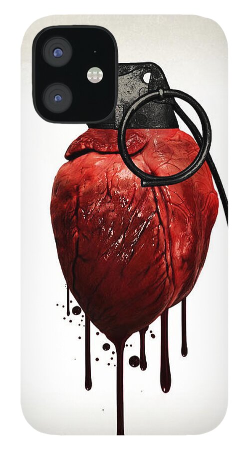 Heart iPhone 12 Case featuring the mixed media Heart Grenade by Nicklas Gustafsson