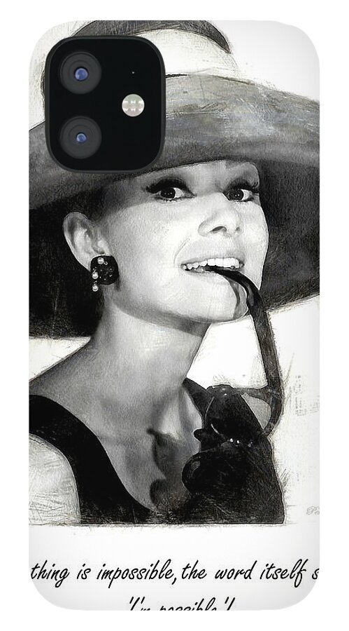Actress iPhone 12 Case featuring the digital art Audrey Hepburn 2 by Pennie McCracken
