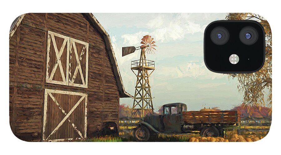 Fall iPhone 12 Case featuring the digital art Autumn Farm Scene by Jayne Wilson