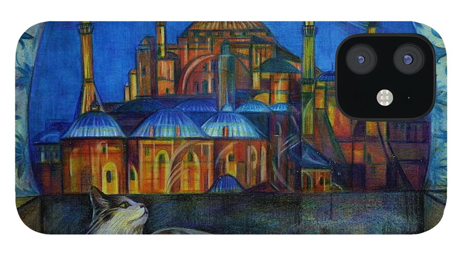 Travel Impressions iPhone 12 Case featuring the drawing Autumn in Istanbul by Anna Duyunova