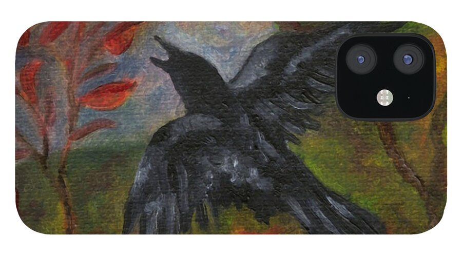 Autumn iPhone 12 Case featuring the painting Autumn Moon Raven by FT McKinstry