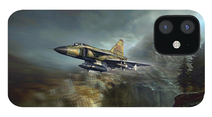 War iPhone 12 Case featuring the digital art Aviodromes Viggen by Peter Van Stigt