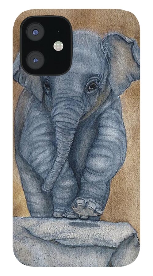 The Playroom iPhone 12 Case featuring the painting Baby Elephant by Kelly Mills