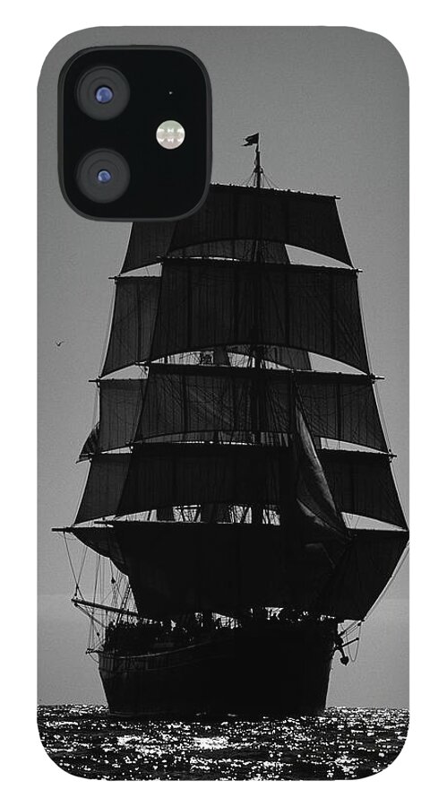 Black And White iPhone 12 Case featuring the photograph Back lit Tall Ship by David Shuler