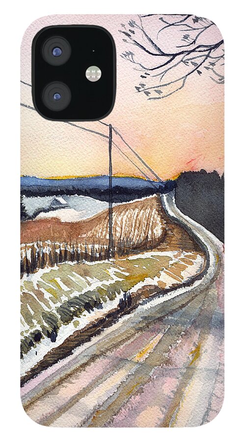 Sunset iPhone 12 Case featuring the painting Backlit Roads by Katherine Miller