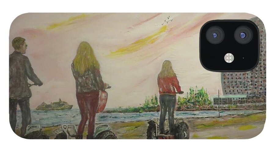 Sea iPhone 12 Case featuring the painting Barcelona Segway by Sam Shaker