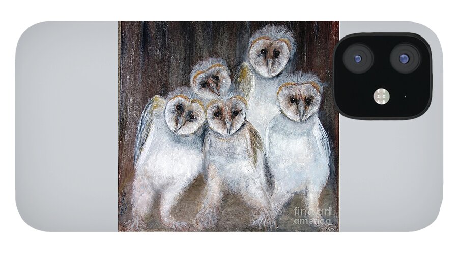 Animals iPhone 12 Case featuring the painting Barn Owl Chicks by Lyric Lucas