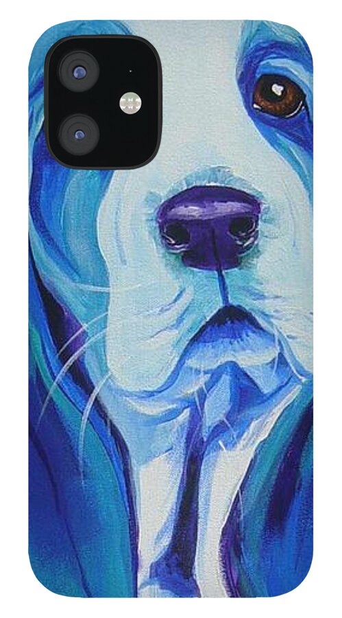 Basset iPhone 12 Case featuring the painting Basset - Ol' Blue by Dawg Painter
