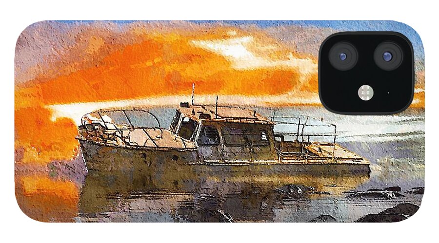 beached Wreck iPhone 12 Case featuring the painting Beached Wreck by Mark Taylor