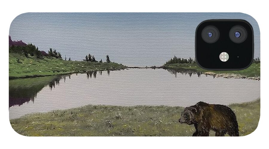 Nature iPhone 12 Case featuring the painting Bear Reflecting by Kevin Daly