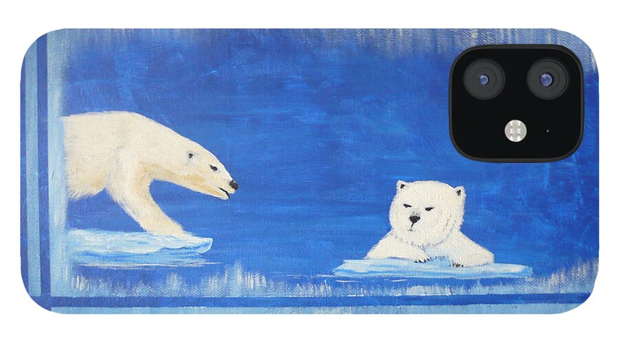 Polar Bear iPhone 12 Case featuring the painting Bears In Global Warming by Monika Shepherdson