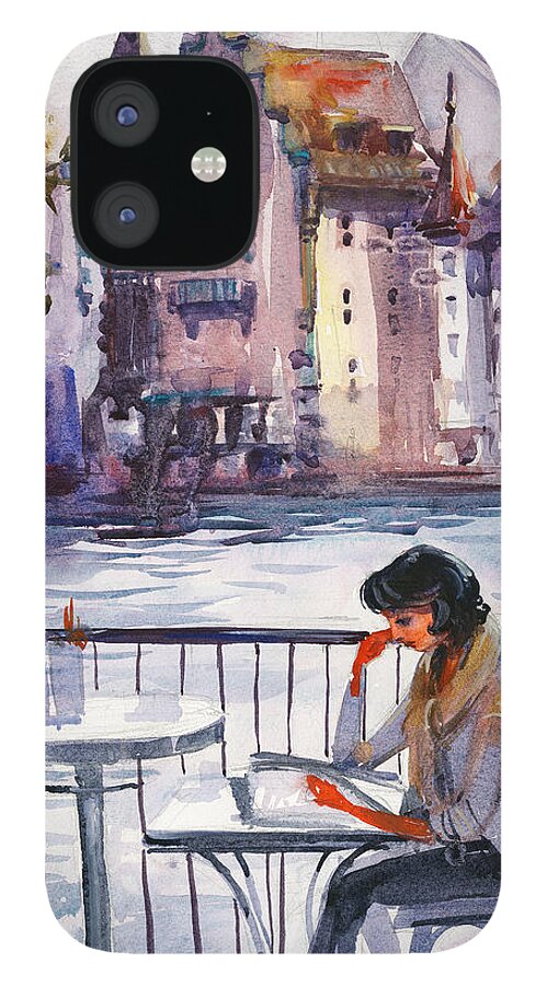 Landscape iPhone 12 Case featuring the painting Beautiful Day, Reading by Kristina Vardazaryan