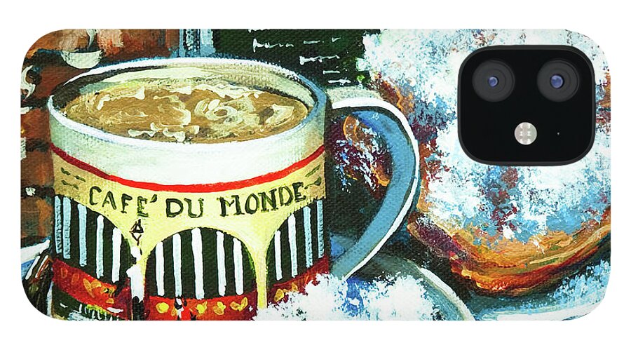 New Orleans Art iPhone 12 Case featuring the painting Beignets and Cafe au Lait by Dianne Parks