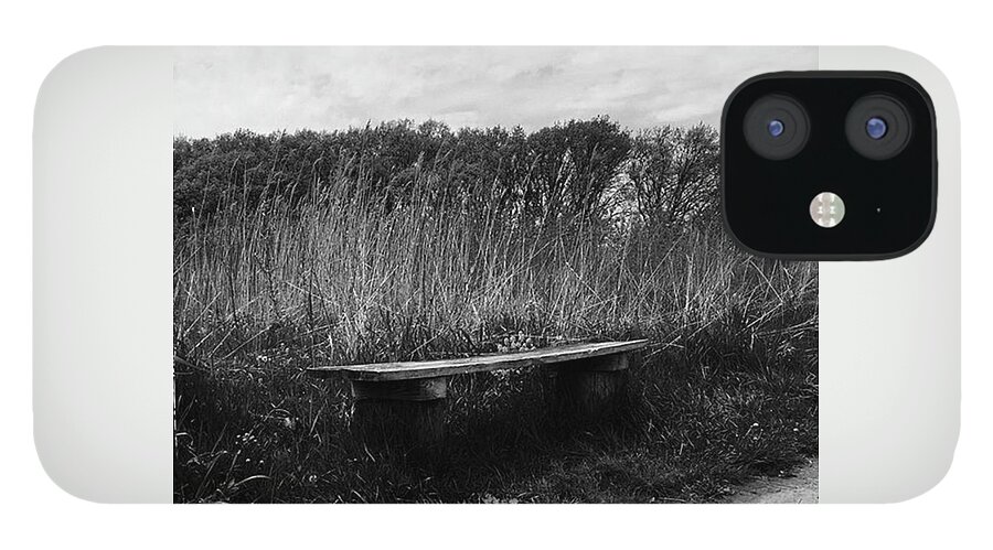 Black And White iPhone 12 Case featuring the photograph Bench In The Prairie by Frank J Casella