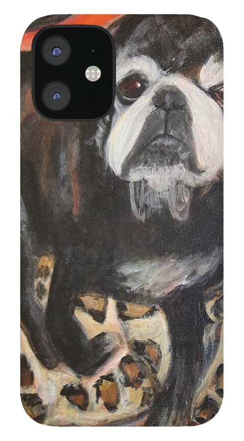 Pug iPhone 12 Case featuring the painting Bennie the Pug by Denice Palanuk Wilson