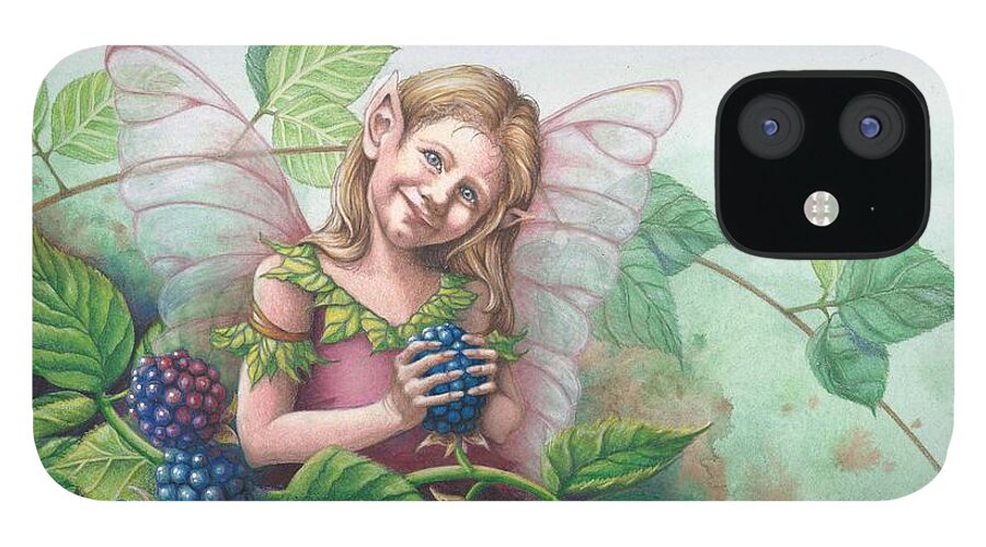 Fairies iPhone 12 Case featuring the drawing Blackberry Fairie by Joan Garcia