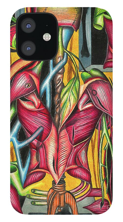 Biological iPhone 12 Case featuring the drawing Biological Fusion by Justin Jenkins