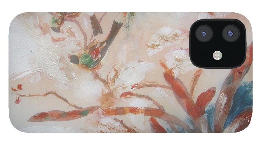 Birds iPhone 12 Case featuring the painting Birds on a tree by Sam Shaker