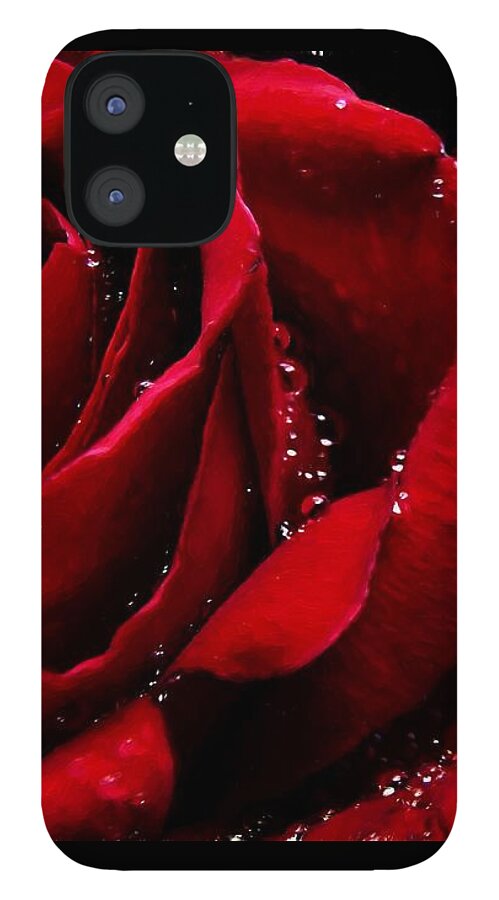 Rose iPhone 12 Case featuring the digital art Blood Red Rose by Charmaine Zoe