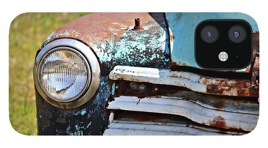 Chevrolet iPhone 12 Case featuring the photograph Blue Antique Chevy Grill- Fine Art by KayeCee Spain