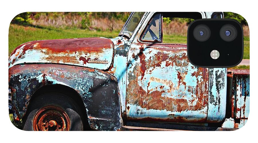 Chevrolet iPhone 12 Case featuring the photograph Blue Antique Chevy Truck- Fine Art by KayeCee Spain