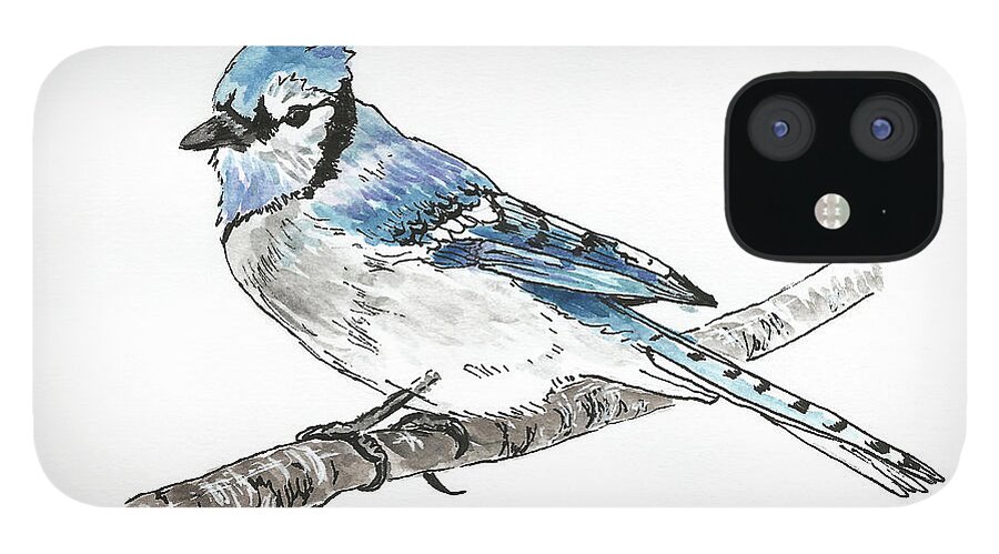 Bird iPhone 12 Case featuring the painting Blue Jay by Masha Batkova